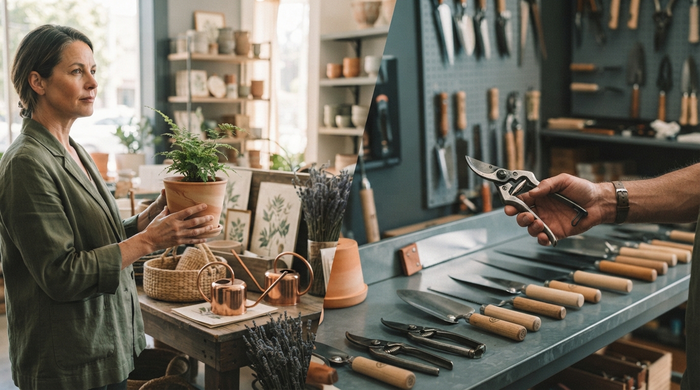 Editorial illustration for Choosing Your Berkeley Gardening Shop: The Gardener vs. Hida Tool & Hardware Co.