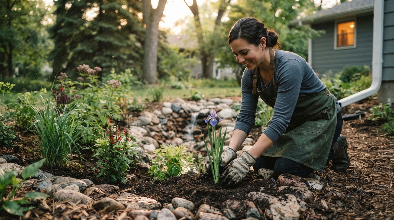 Editorial illustration for How to Build a Rain Garden: A Step-by-Step Guide to Site Selection, Sizing, and Planting