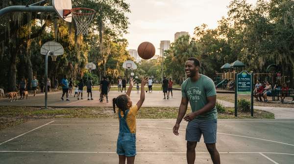 Editorial illustration for St. Pete's Parks: 11th in the Nation, With 118 Hoops, 91 Playgrounds and a Park Within Walking Distance for Most Residents